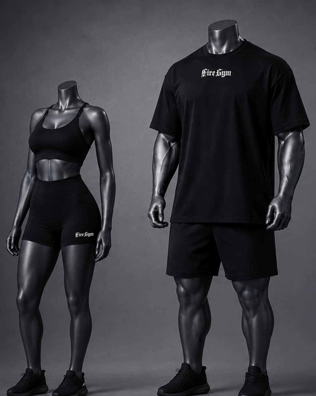 Ropa deportiva FIRE GYM en maniquíes